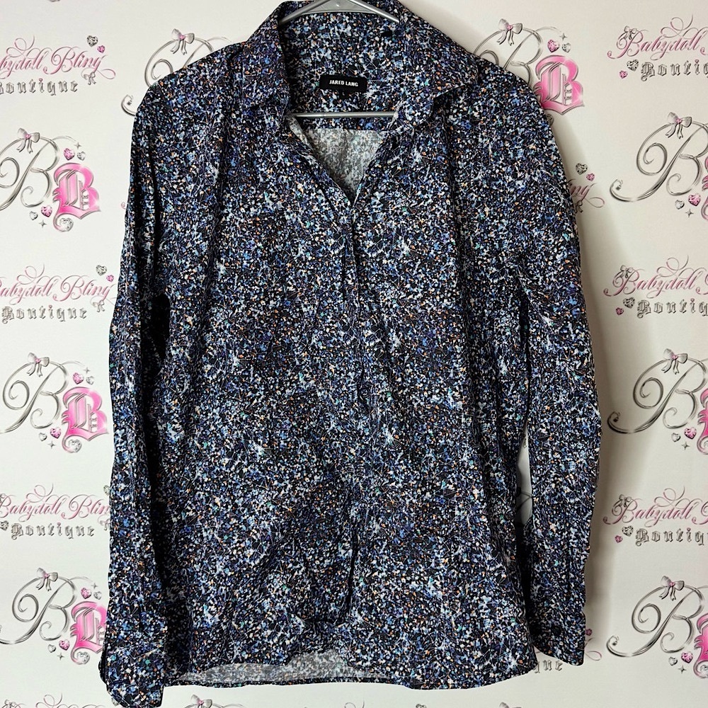 Jared Lang button down galaxy 🌌 cosmos Multicolor Patterned Shirt splatter 🫟